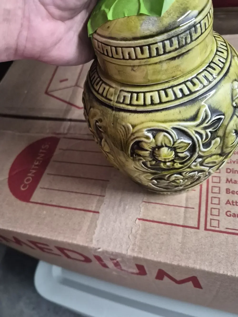 Ardco Fine Quality Green Floral Ceramic Lidded Jar 6in H x 6in W MPN 2683